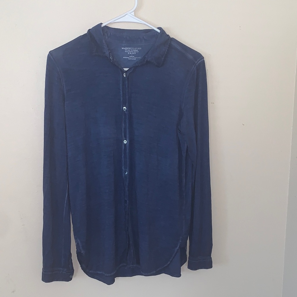 Majestic Filatures Blue Button Up Blouse Size 1